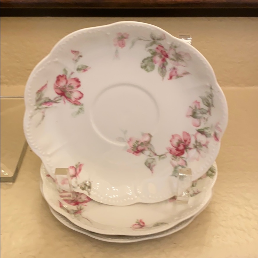 Vintage lot 3 saucers The Miramar Haviland pink flowers